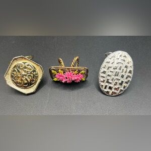 Vintage Gold, Silver and Pink Floral Scarf Clip Set